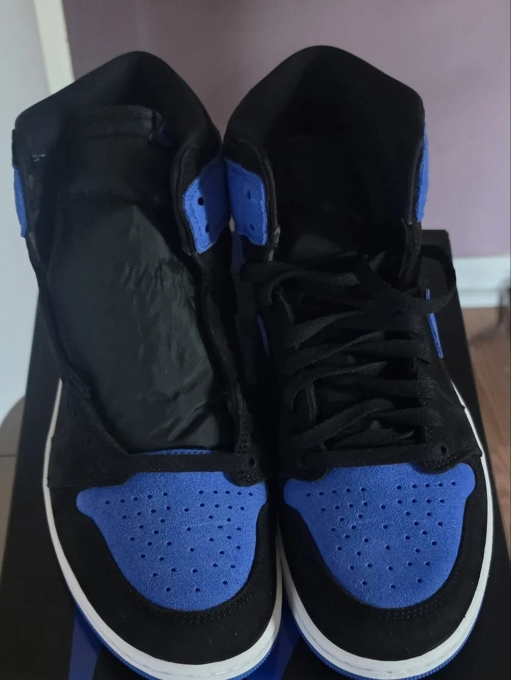 Air Jordan 1 Mid-Top Sneakers in Black & Royal Blue
